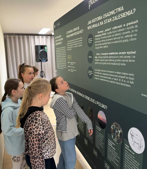 dziewczynki stoją przed tablicą informacyjną
