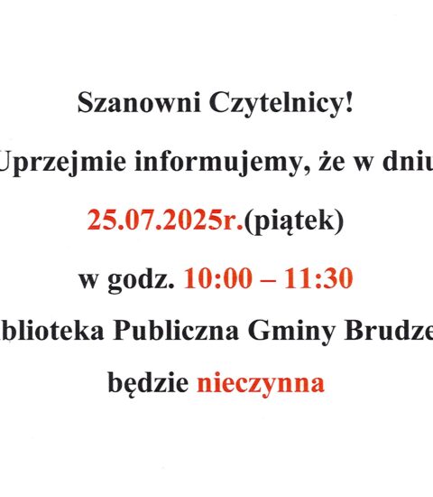 informacja o zmienie godzin otwarcia bibliotekiu