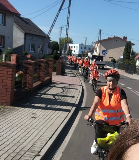 uczestnicy rajdu rowerowego w drodze