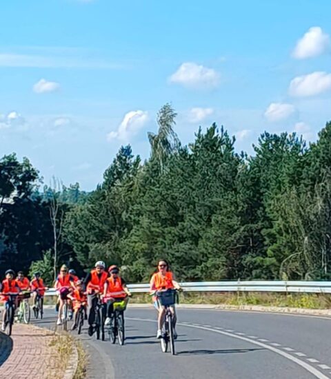 uczestnicy rajdu rowerowego w drodze
